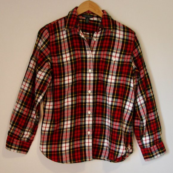 Ralph Lauren LRL Jeans Co Red White Plaid Flannel Shirt Cowgirl Size Medium - Picture 1 of 11